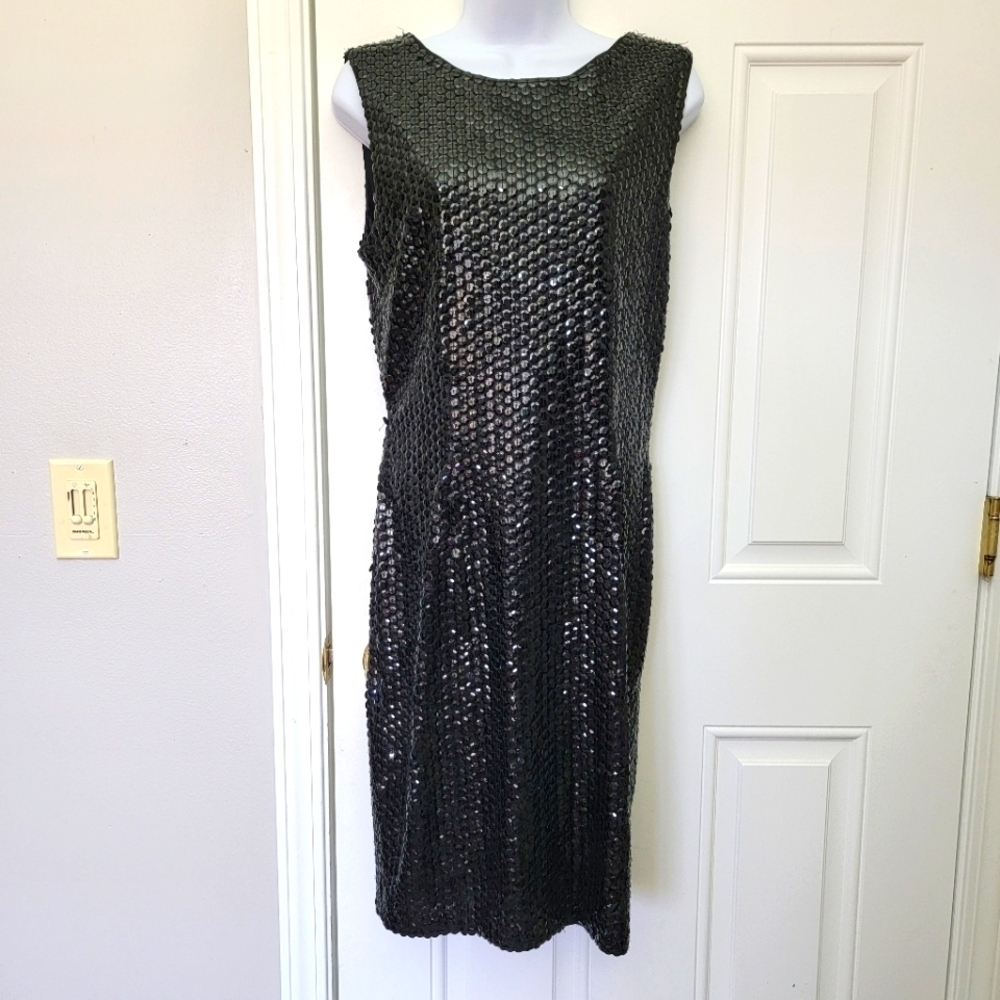 Vintage Black Tie By He Ro Industries Black All Over Sequin Cocktail Dress 10